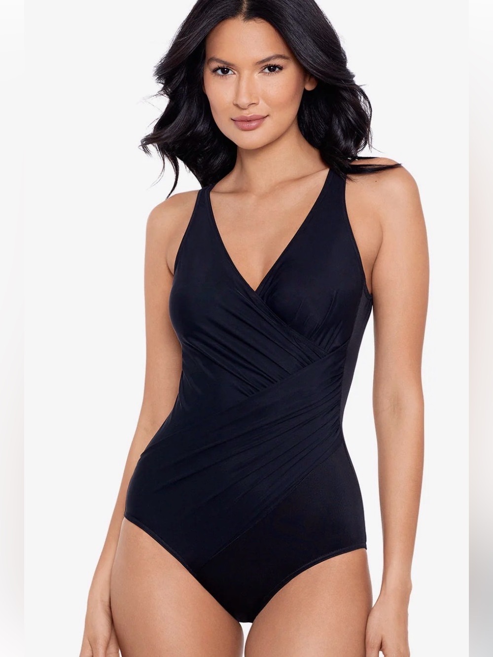 Miraclesuit Oceanus One Piece Swimsuit Black Size 14 Wrap Style Slimming Push Up